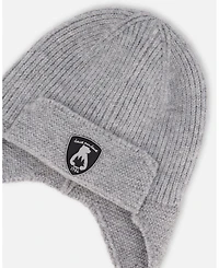 Deux par Baby Unisex Lined Knit Hat with Ears and Strings Heather Gray - Baby|Toddler