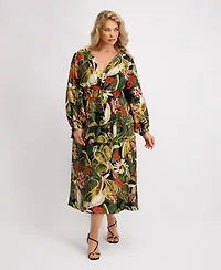 Siena Plus Long-Sleeve Tiered Satin Maxi Dress