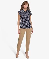 Tommy Hilfiger Women's Double Dot Ruffle Sleeve Bow Blouse