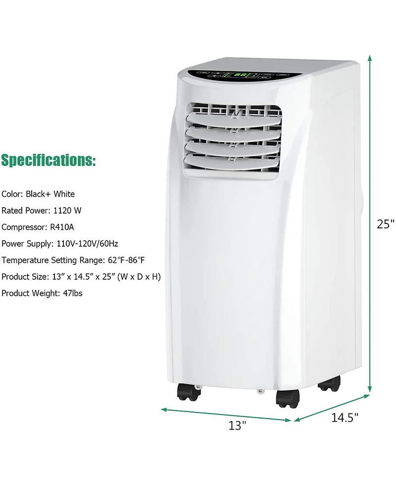 Gymax 8000BTU 3-in 1 Portable Air Conditioner Cooler Fan Dehumidifier Ashrae w/ Wheels