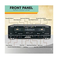 Pyle Dual Cassette Deck - Double Cassette Tape System for Mixtape Recording, CrO2 Tape Selector, High-Speed Dubbing