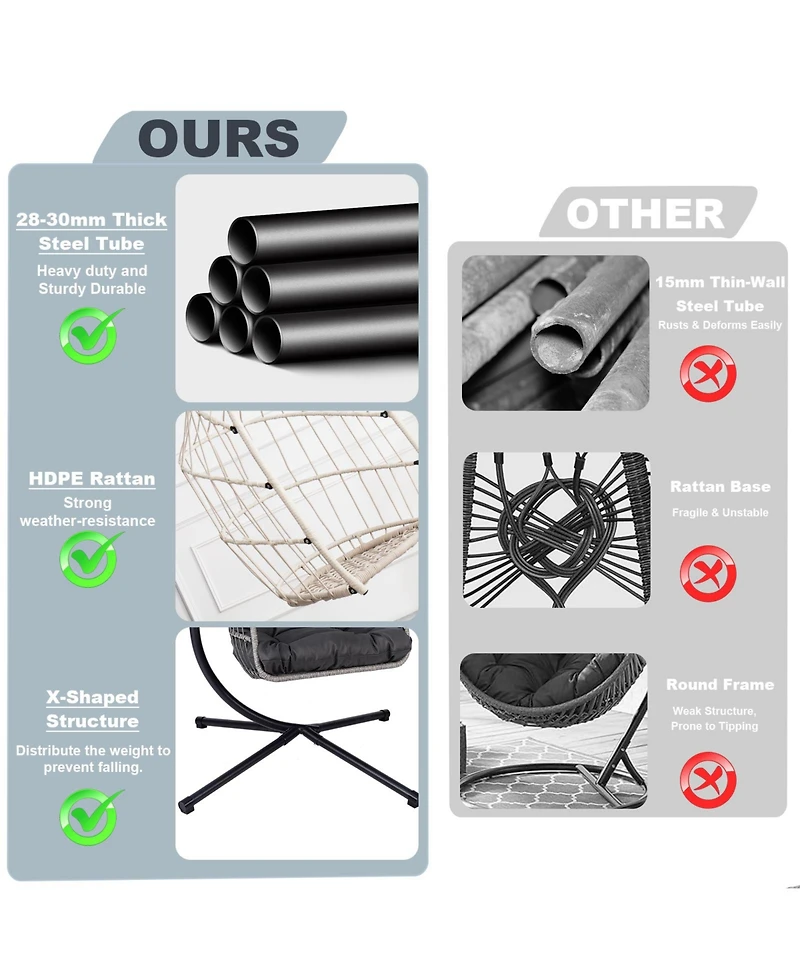 Flynama Outdoor Egg Hanging Chair with Stand, Patio Wicker Swing Egg Chair Indoor Swinging Chair Outdoor Hammock Egg Chair