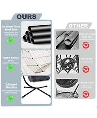 Flynama Outdoor Egg Hanging Chair with Stand, Patio Wicker Swing Egg Chair Indoor Swinging Chair Outdoor Hammock Egg Chair