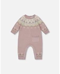 Deux par Baby Girl Jacquard Knitted Romper Keepsake Lilac