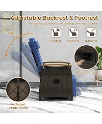 Gymax Patio Rattan Lounge Chair Pe Wicker Recliner w/ Adjustable Backrest & Footrest