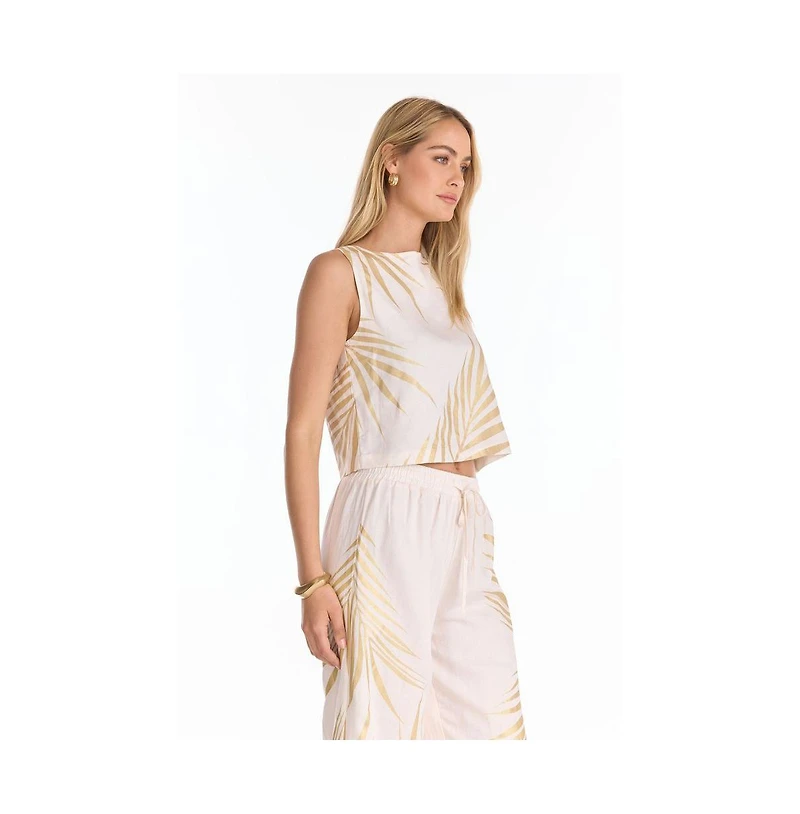 The Noli Shop Women's Sola Linen Top - Gold Palm