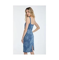 The Noli Shop Women's Flora Rose Denim Dress - Medium Blue
