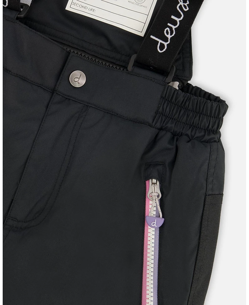Deux par Girl Two-Piece Play Snowsuit with Allover Print Jacket and Solid Pant Black