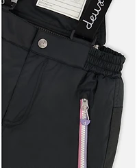 Deux par Girl Two-Piece Play Snowsuit with Allover Print Jacket and Solid Pant Black