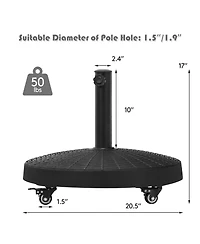 Gymax 50 lbs Round Resin Patio Umbrella Base Stand Holder w/ Lockable Wheels