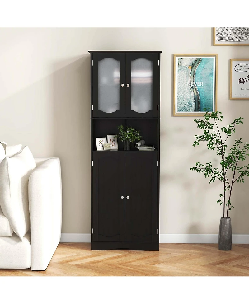 64.5" Tall Bathroom Cabinet with Tempered Glass Doors Adjustable Shelves