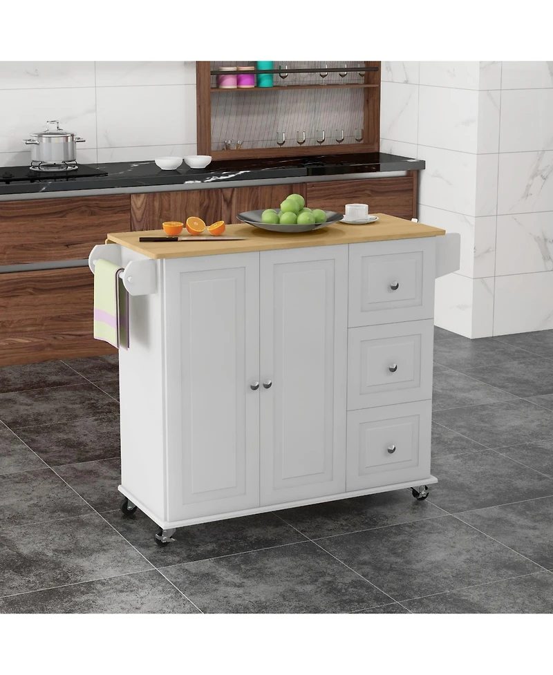 Halifax North America White Kitchen Helper: Rolling Island Cart with Drop Leaf & Storage