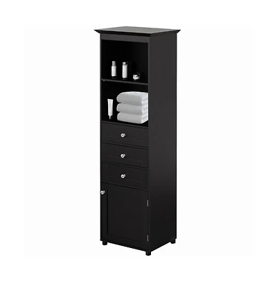 Basicwise Tall Freestanding Storage Organizer Linen Tower, Vanity Closet, Bathroom Cabinet with 2 Open shelves, 3 Drawers, and a White