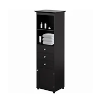 Basicwise Tall Freestanding Storage Organizer Linen Tower, Vanity Closet, Bathroom Cabinet with 2 Open shelves, 3 Drawers, and a White
