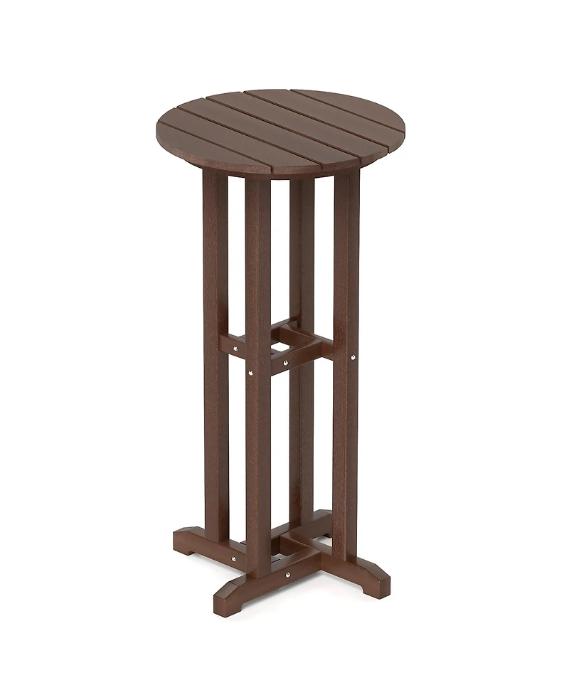 Gymax 21.5'' Round Bar Table Patio Hdpe Bar Height Dining Table w/ Slatted Tabletop