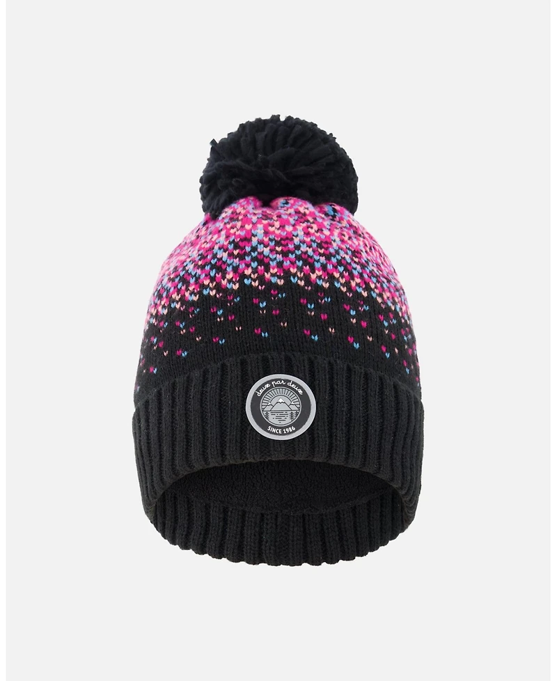 Deux par Girl Lined Knit Pompom Hat Black and Pink - Toddler|Child