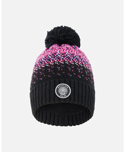 Deux par Girl Lined Knit Pompom Hat Black and Pink - Toddler|Child