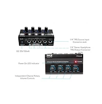 Pyle 4-Channel Portable Stereo Headphone Amplifier - Mini Earphone Splitter Amp with 4 ¼" Trs Output Jacks - Independent Volume Controls
