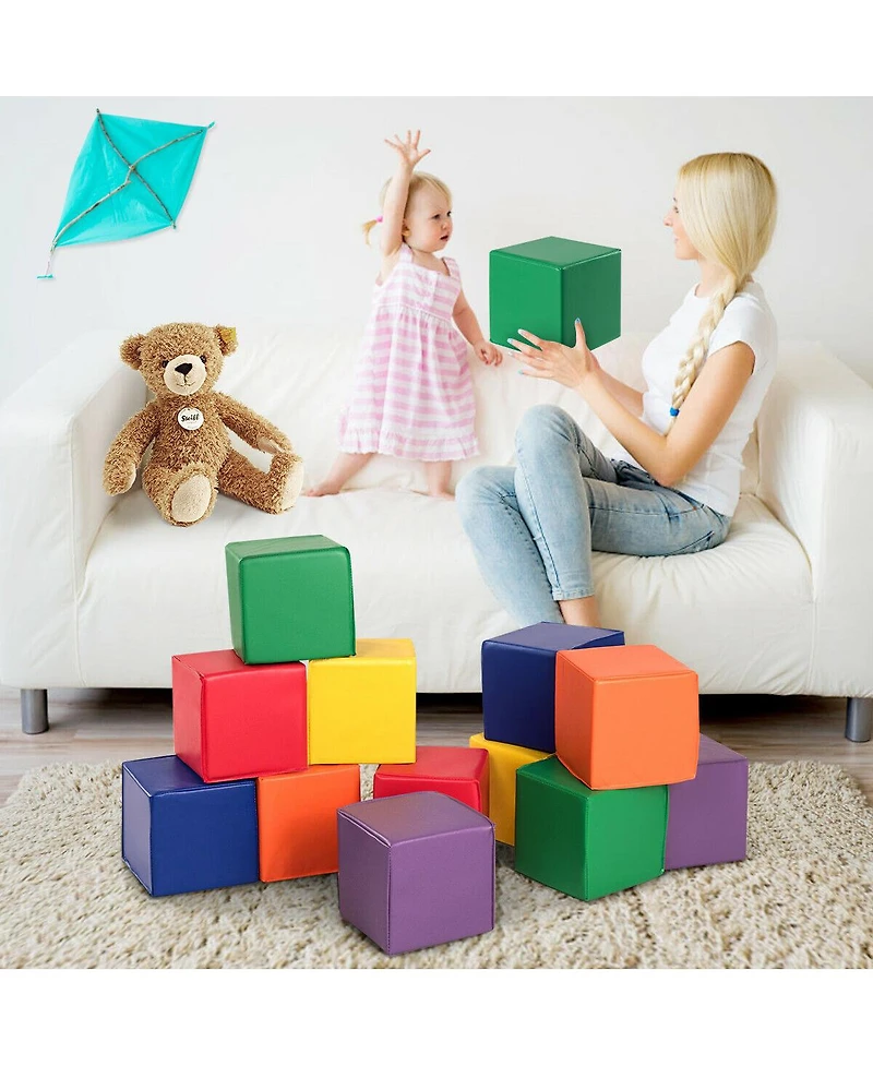 Gymax 12-Piece 8'' Pu Foam Big Building Blocks Colorful Soft Blocks Play Set For Kids