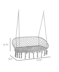 2-Person Hammock Chair Macrame Swing with Soft Cushion, Hanging Cotton Rope Chair for Indoor Outdoor Home Patio Backyard, Grey