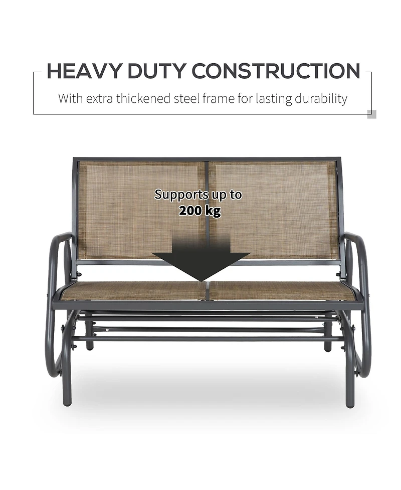 2-Person Outdoor Glider Bench, Patio Double Swing Rocking Chair Loveseat w/ Powder Coated Steel Frame for Backyard Garden Porch