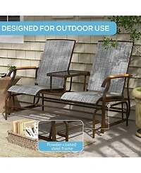 2 Person Outdoor Glider Bench, Patio Swing Glider Chair Loveseat with Breathable Mesh, Table, Steel Frame for Garden, Backyard, Porch, Gray