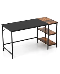 55" Modern Industrial Style Study Writing Desk with 2 Storage Shelves