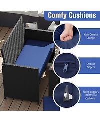 Costway 4 Pcs Outdoor Dining Set, Rattan Loveseat Chair & 2 Ottomans