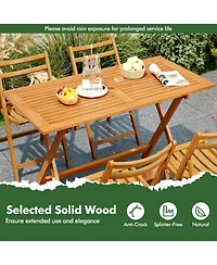 Gymax 54.5'' x 27.5'' Patio Dining Table w/ Teak Painting 2'' Umbrella Hole for Balcony