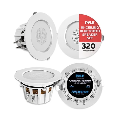 Pyle 4 Bluetooth Ceiling / Wall Speaker Kit - (4) Aluminum Frame 2-Way Speakers with Built-in Led Lights