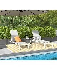 Mondawe Outdoor Lounge Chair w/ Easy Move Wheels & Adjustable Breathable Mesh Backrest Deck Chair