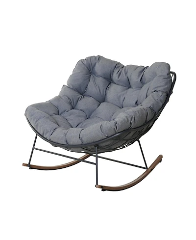 Mondawe Outdoor Rocking Chair,W/ 30° Swing Comfort & Thick Pillow Shaped Cushion,Outdoor Durability