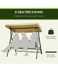Flynama 3-Seat Patio Swing Chair, Porch Swing Glider with Cushion, 3 Throw Pillows & Adjustable Canopy for Porch, Garden, Poolside, Backyard