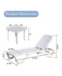 Outdoor Chaise Lounge, Pool Lounge Chair Plastic Adjustable Recliner in-Pool Lounger Tanning Lounge Chair with Table for in-Pool, Beach, Poolside, Law