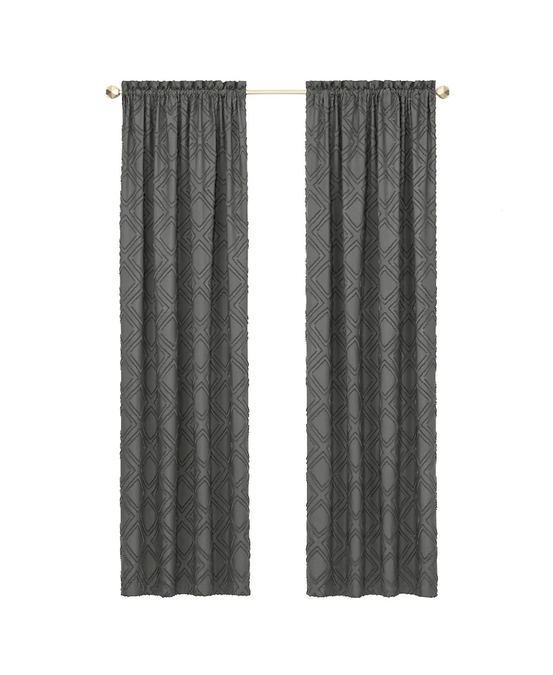 Kate Aurora Contemporary Geometric Shabby Diamond Clipped Rod Pocket Single Window Curtain Panel
