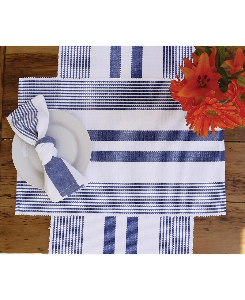 18" x 18" Blue & White Cotton Reversible 4th of July Patriotic Woven Reversible Napkin Set of 6