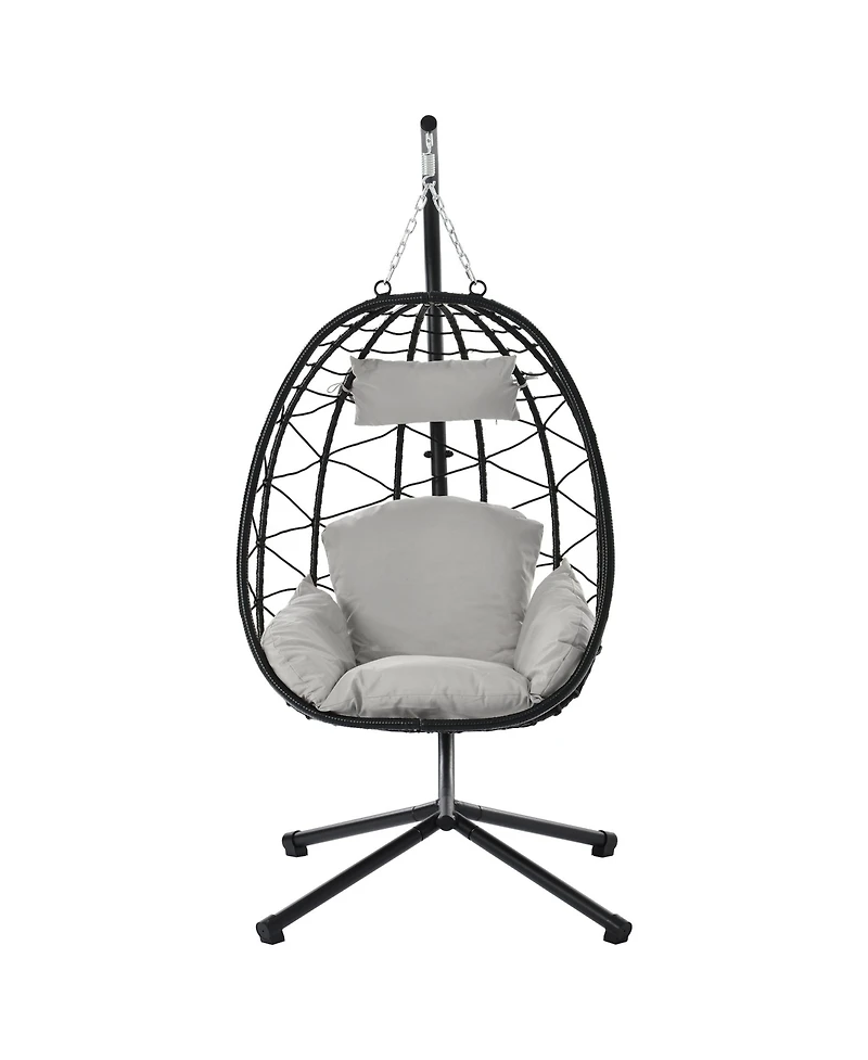 Flynama Egg Chair with Stand Indoor Outdoor Swing Chair Patio Wicker Hanging Egg Chair Hanging Basket Chair Hammock Chair with Stand for Bedroom Livin