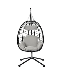 Flynama Egg Chair with Stand Indoor Outdoor Swing Chair Patio Wicker Hanging Egg Chair Hanging Basket Chair Hammock Chair with Stand for Bedroom Livin