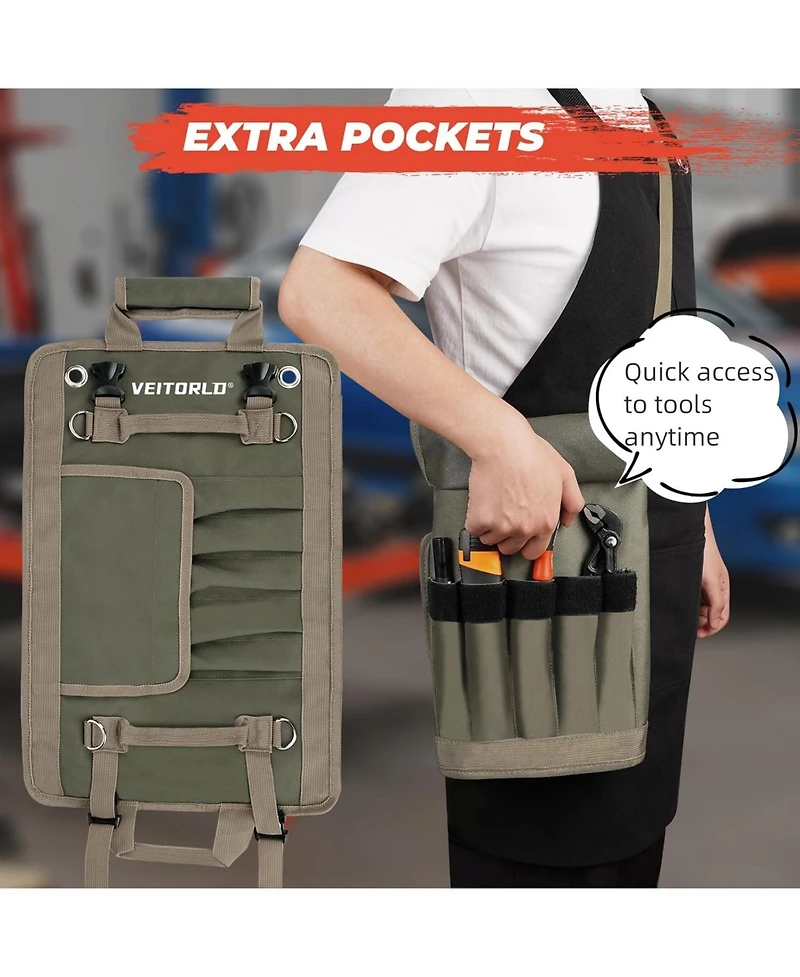 Xdovet Tool Roll Up Bag , Portable Foldable Tools Storage for Men, Heavy Duty Tool Organizer with Detachable Pouches for Electrician Carpenter and Han