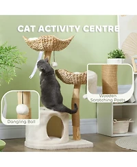 PawHut Modern Cat Tree with Wooden Scratching Posts, Condo, Beds & Cushions