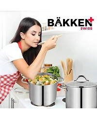 Bakken-Swiss Deluxe 16-Quart Stainless Steel Stockpot w/Tempered Glass See-Through Lid - Simmering Delicious Soups Stews & Induction Cooking