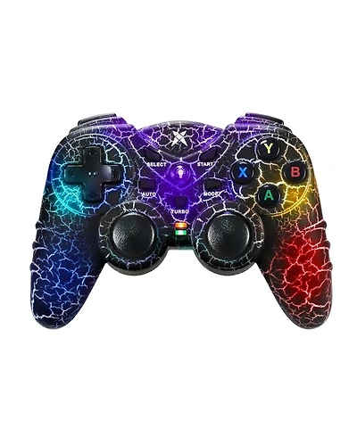 Nbcp Light-Up Wireless Controller for Pc, Black Crack Design with Rgb Led Lights, Turbo Function, Compatible with Windows & Steam