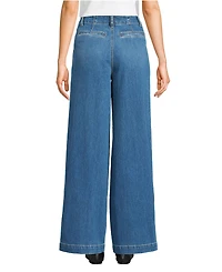 Lands' End Women's Petite Soft Denim High Rise Wide Leg Top Stitch Trousers