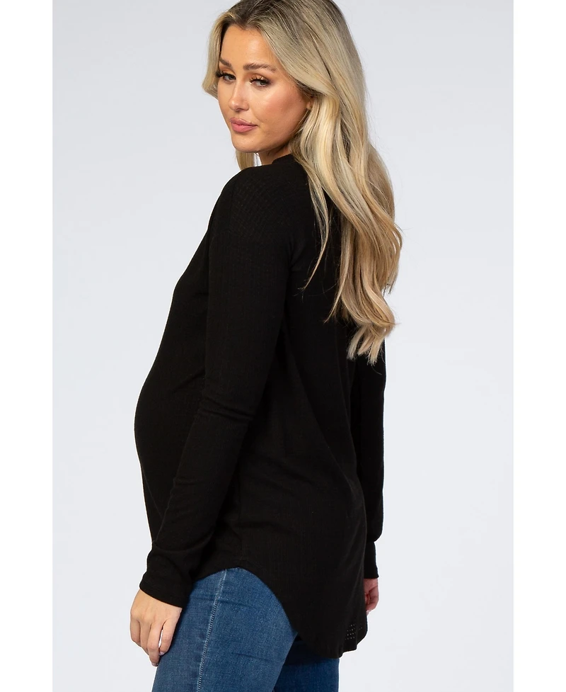 Pinkblush Maternity Black Long Sleeve Round Hem Textured Top