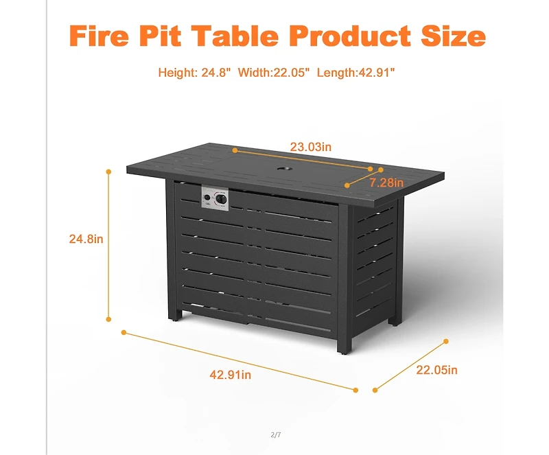 Zafro 43" 2-in-1 Fire Pit Table with Adjustable Flame, 50,000 Btu Smokeless Windproof Propane Heater, Durable Metal Frame, Csa Certified for Pati