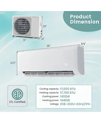 Gymax 17000 Btu Mini Split Air Conditioner 21 SEER2 Ac Unit w/ Heat Pump Energy Star Certified