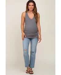 Pinkblush Maternity Charcoal Ribbed Sleeveless Ruched Tank Top