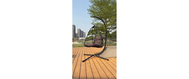 Wicker Swing Egg Chair with Stand Removable Guardrail and Cup Holder