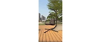 Wicker Swing Egg Chair with Stand Removable Guardrail and Cup Holder