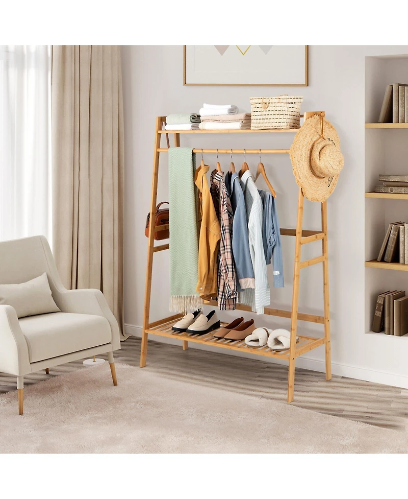 Ecooso Bamboo Clothing Rack with Storage Shelves